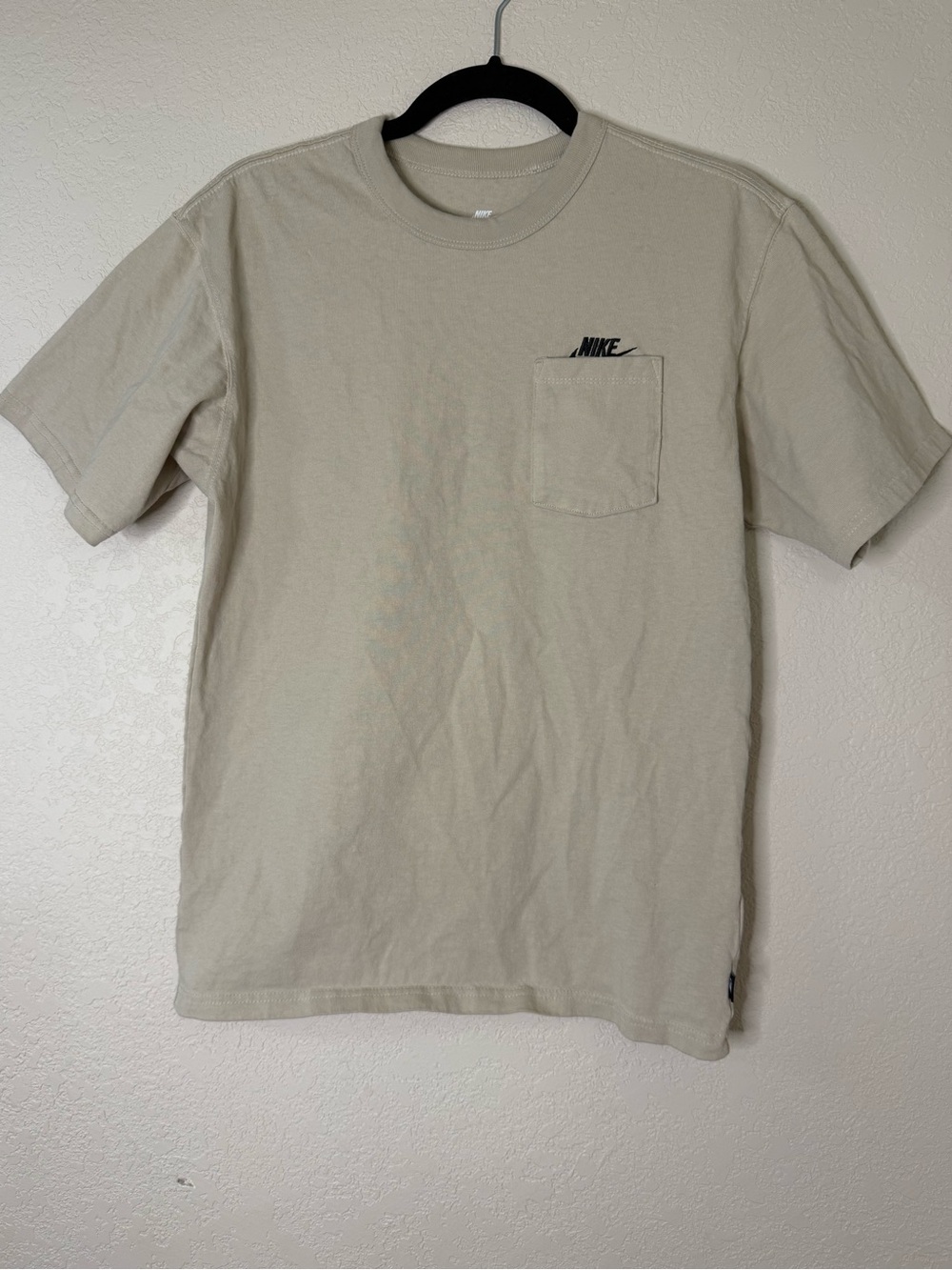 Nike Men’s Short Sleeve Pocket Tee in Beige with Black Logo
